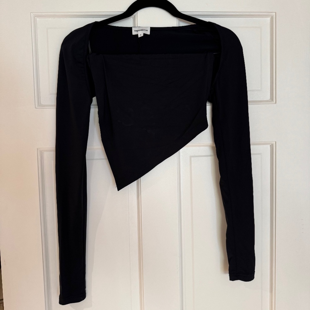 Black Two-Piece Top Set – Bandeau & Long Sleeve Top